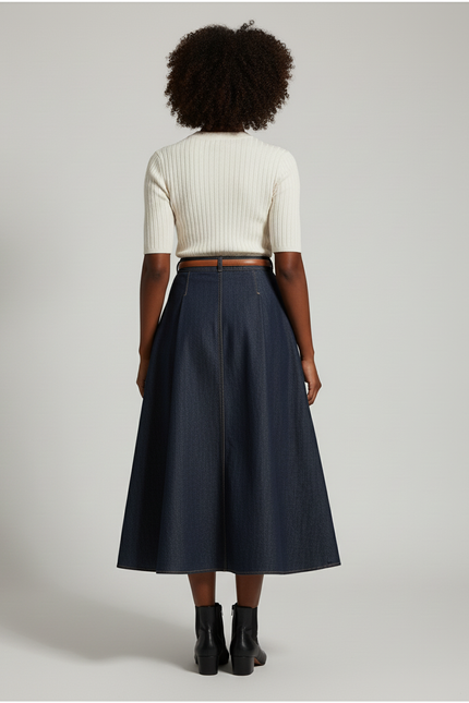 Jupe Plissée Denim Longue Fluide