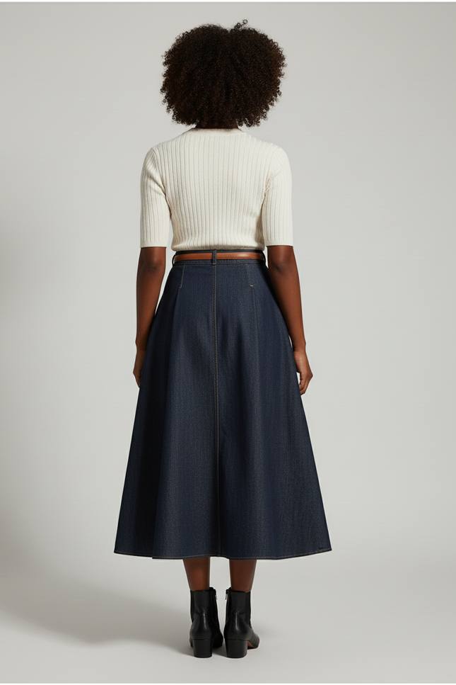 Jupe Plissée Denim Longue Fluide