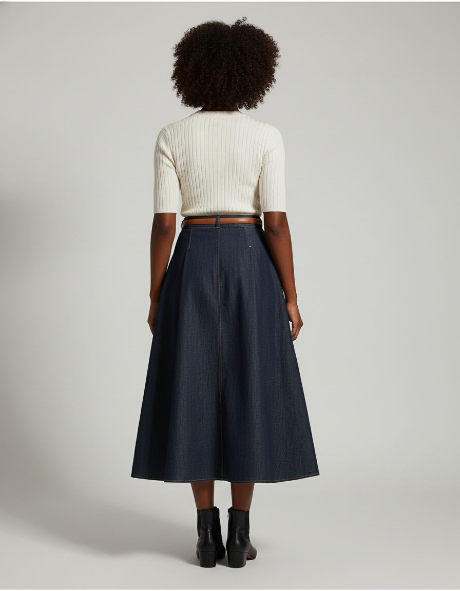 Jupe Plissée Denim Longue Fluide