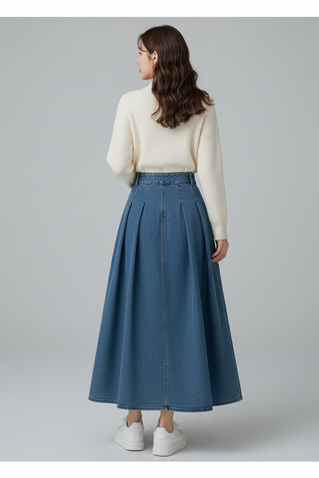 Jupe Plissée Bleue Denim Élégante