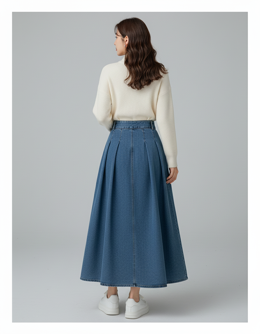 Jupe Plissée Bleue Denim Élégante