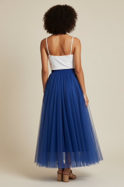 Jupe Plissée Tulle Bleue Midi