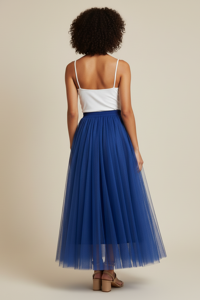 Jupe Plissée Tulle Bleue Midi