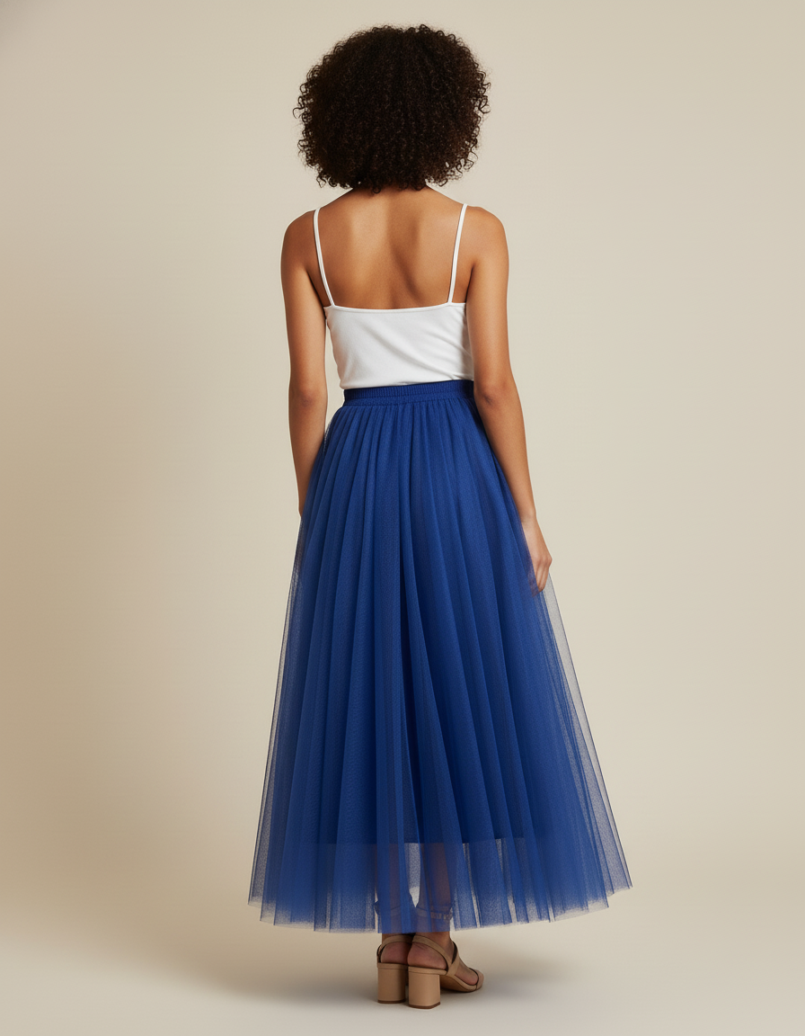 Jupe Plissée Tulle Bleue Midi