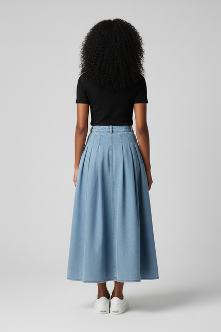 Jupe Plissée denim longue élégante