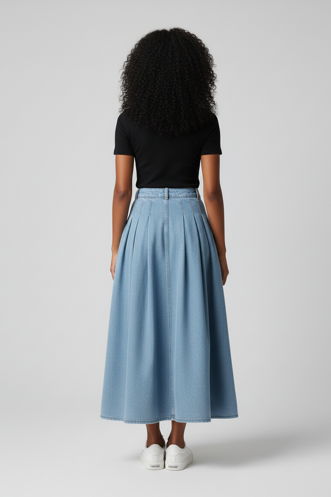 Jupe Plissée denim longue élégante