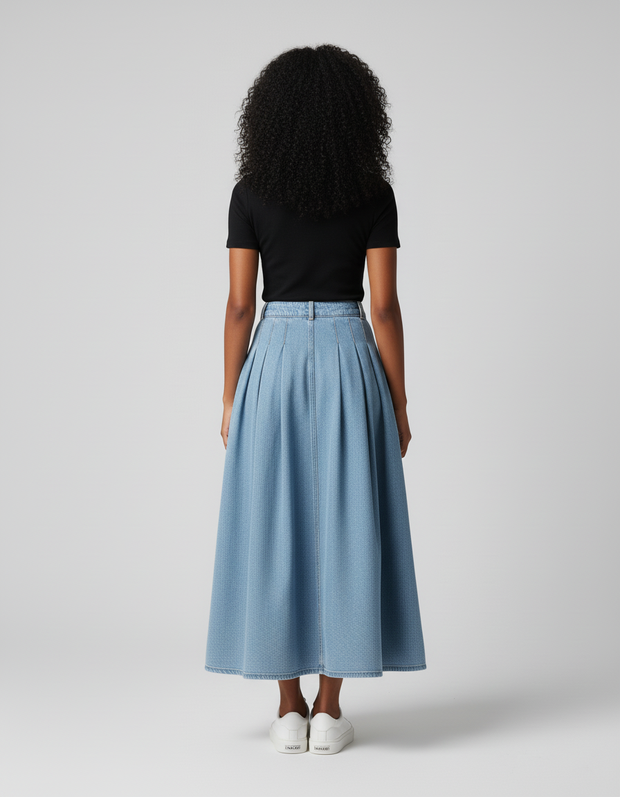 Jupe Plissée denim longue élégante
