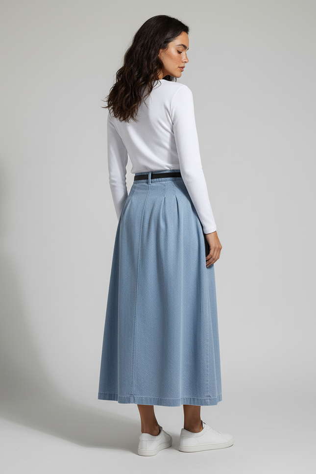 Jupe Plissée denim clair taille haute décontractée