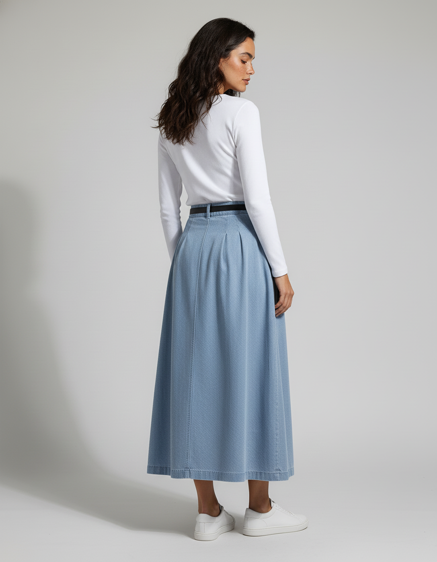 Jupe Plissée denim clair taille haute décontractée