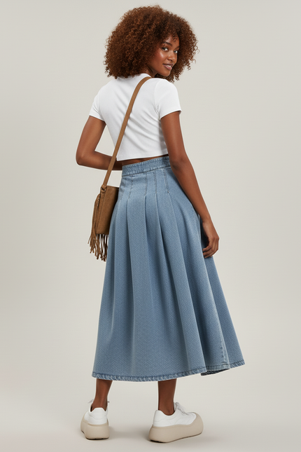 Jupe Plissée denim bleu clair fluide