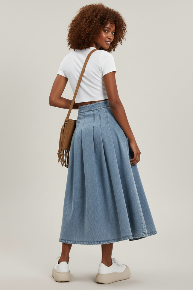Jupe Plissée denim bleu clair fluide