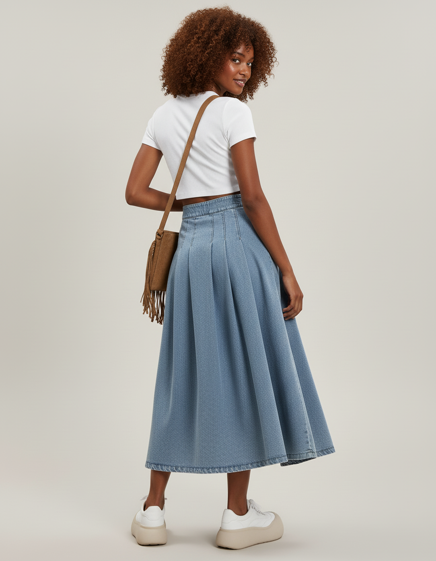 Jupe Plissée denim bleu clair fluide
