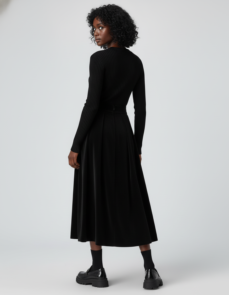 Jupe Plissée Velours Noir Élégante