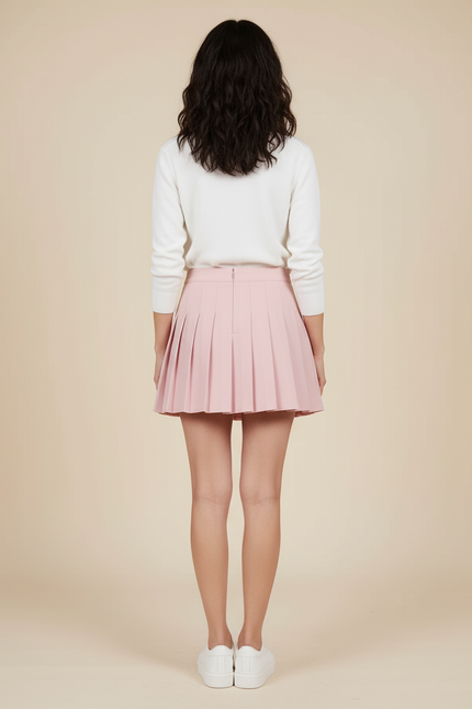Jupe Plissée rose pâle taille haute chic