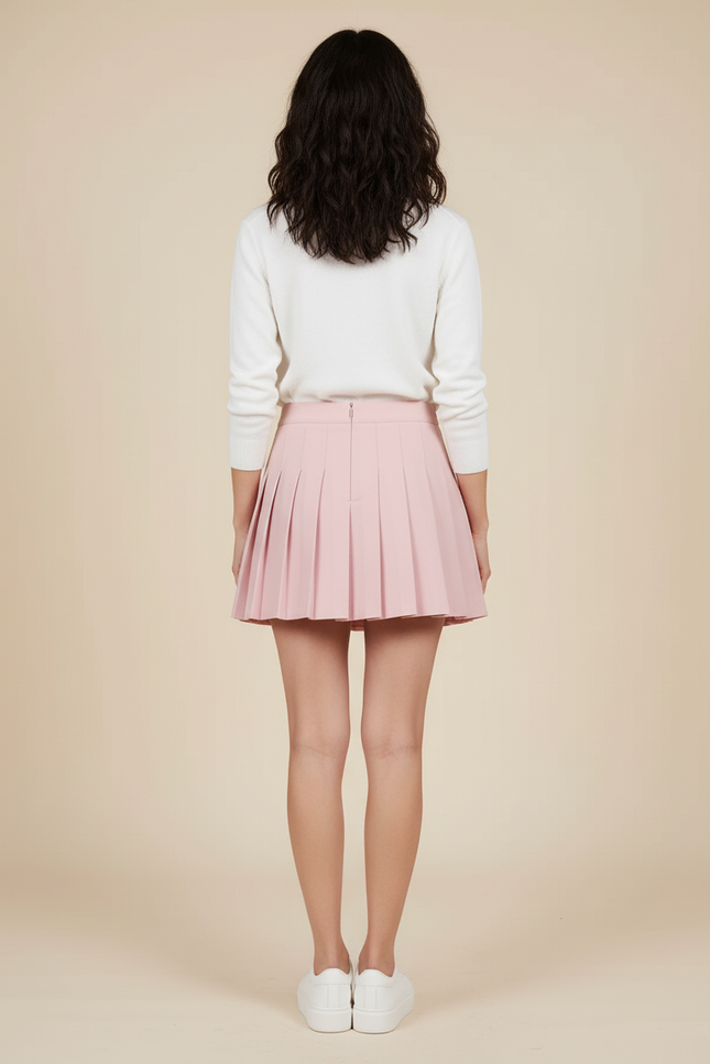 Jupe Plissée rose pâle taille haute chic