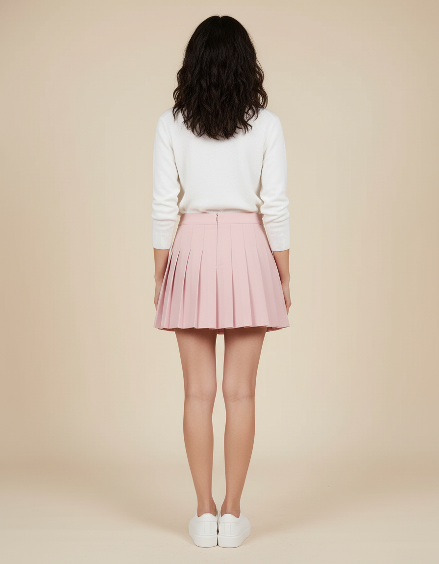 Jupe Plissée rose pâle taille haute chic