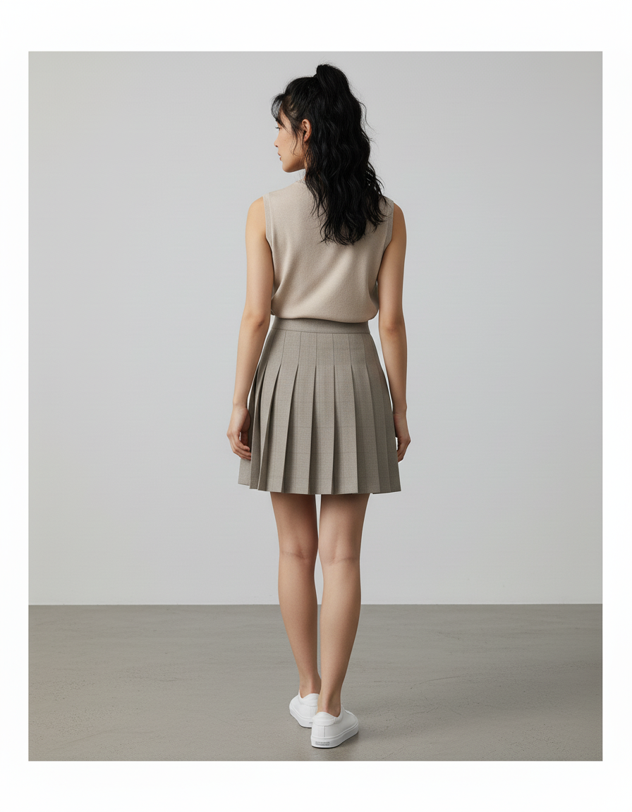 Jupe Plissée beige A-line chic