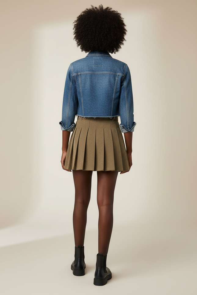 Jupe Plissée kaki ceinturée chic