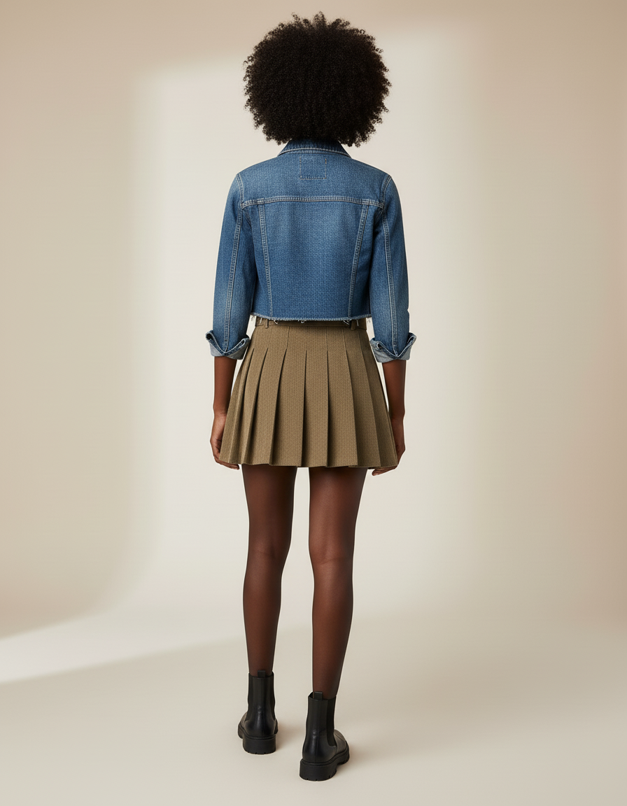 Jupe Plissée kaki ceinturée chic