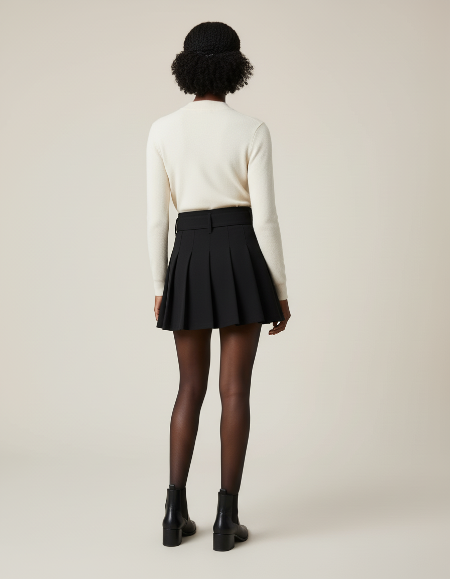 Jupe Plissée noire taille haute chic originale distinctive