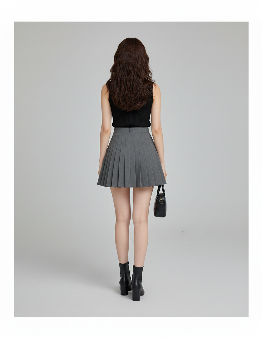 Jupe Plissée grise mini chic féminine