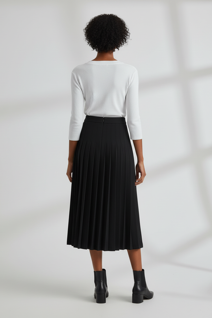 Jupe Plissée Noire Midi Chic confortable