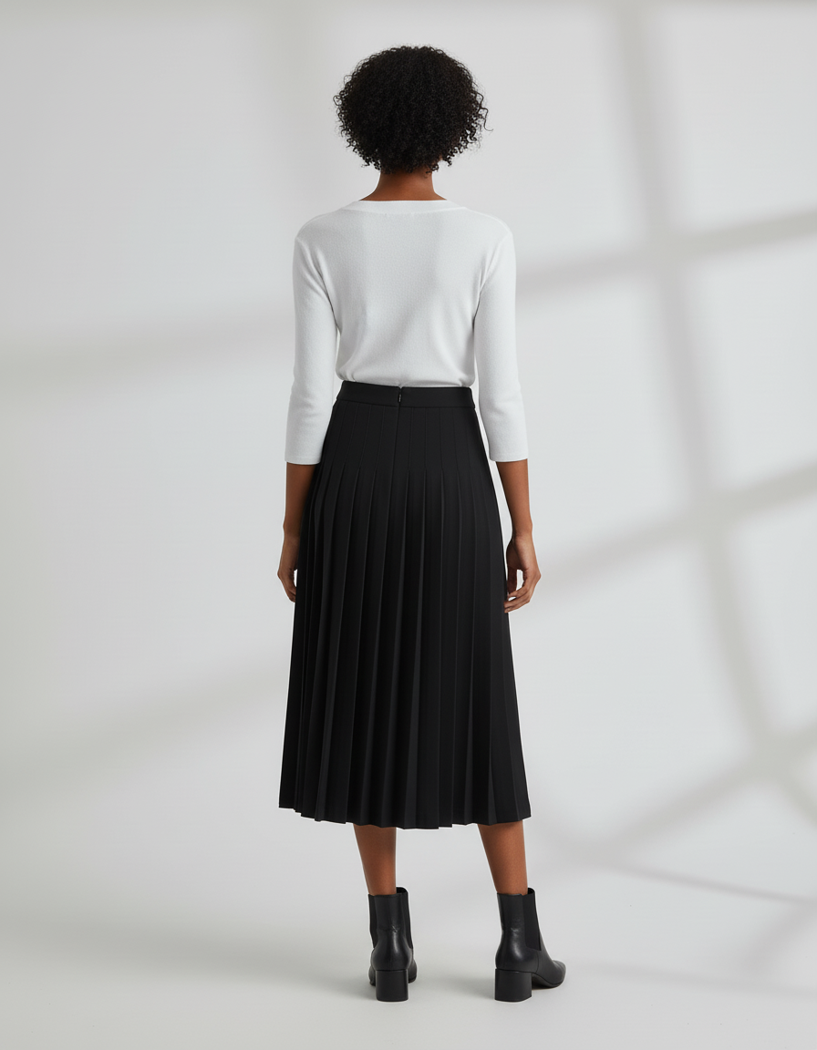 Jupe Plissée Noire Midi Chic confortable