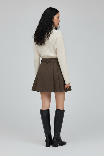 Jupe Plissée Laine Marron Preppy
