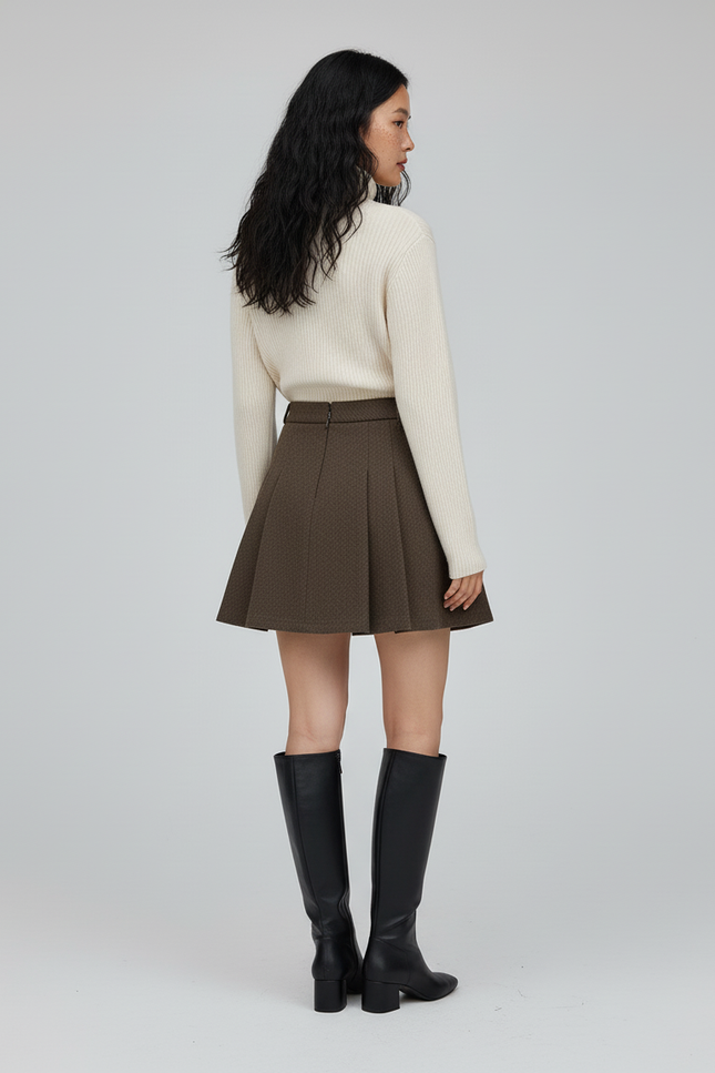 Jupe Plissée Laine Marron Preppy