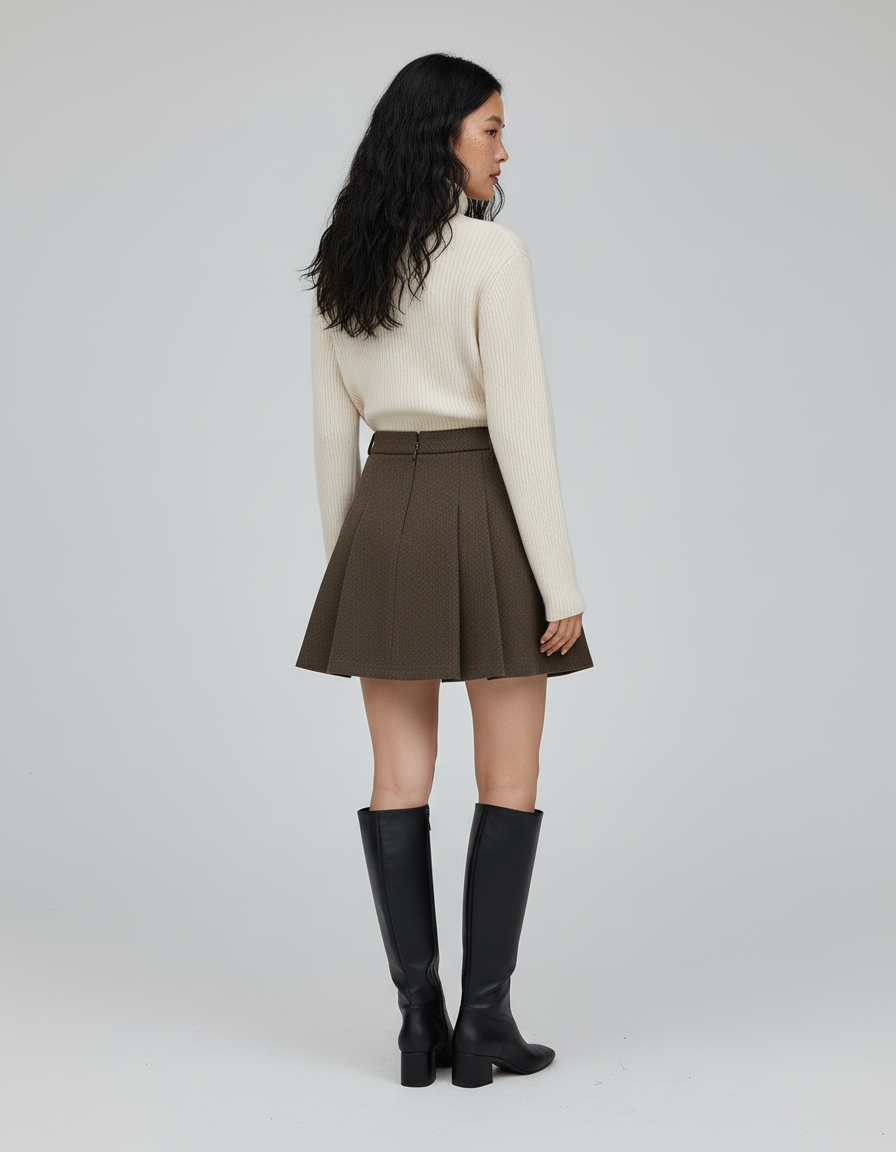 Jupe Plissée Laine Marron Preppy