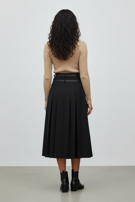 Jupe Plissée Noire Taille Haute Élégante stylée