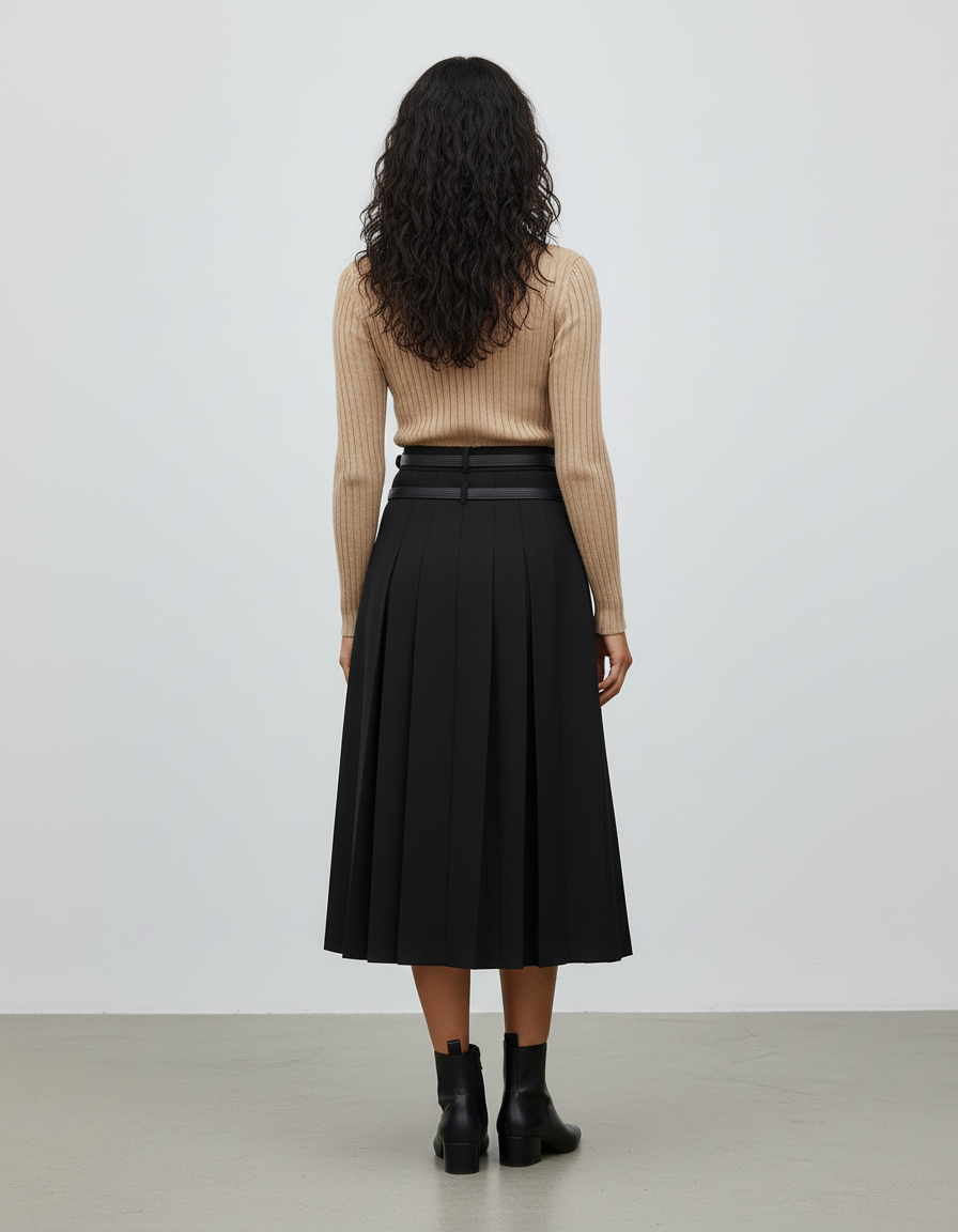 Jupe Plissée Noire Taille Haute Élégante stylée