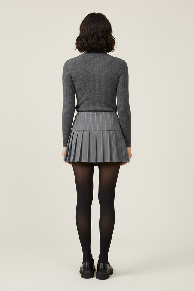 Jupe Plissée Grise Rayée Chic