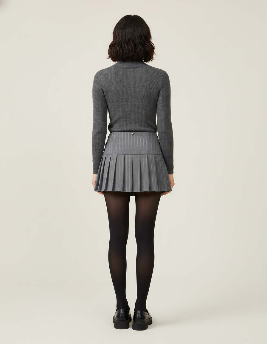 Jupe Plissée Grise Rayée Chic