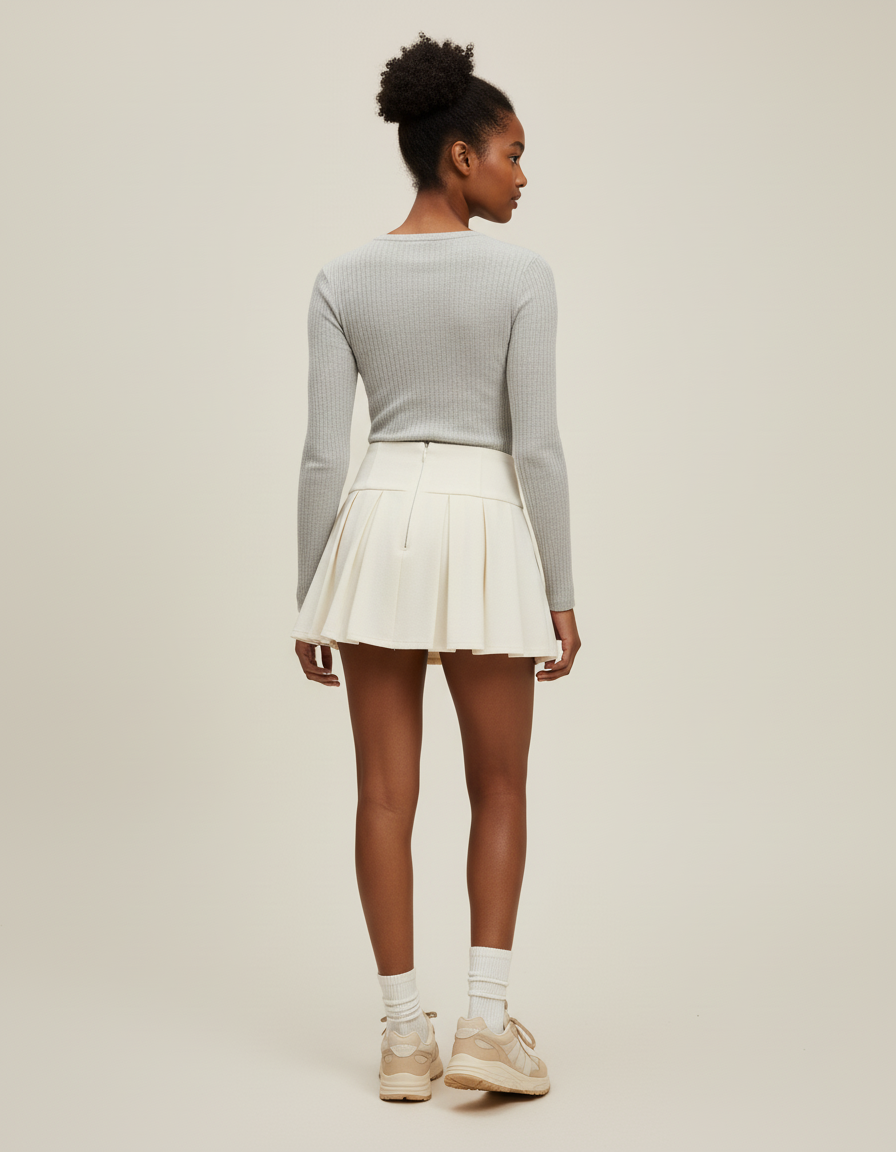Jupe Plissée crème taille haute chic