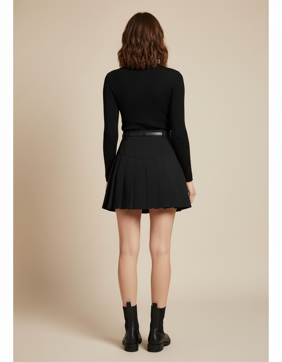 Jupe Plissée noire taille haute chic féminine