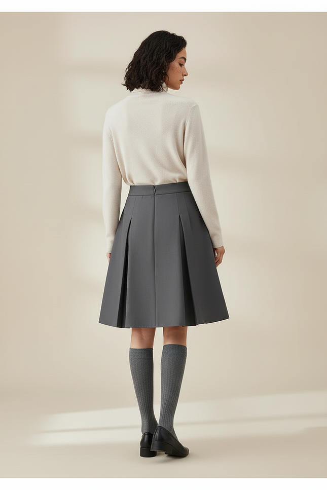 Jupe Plissée Grise A-line Preppy