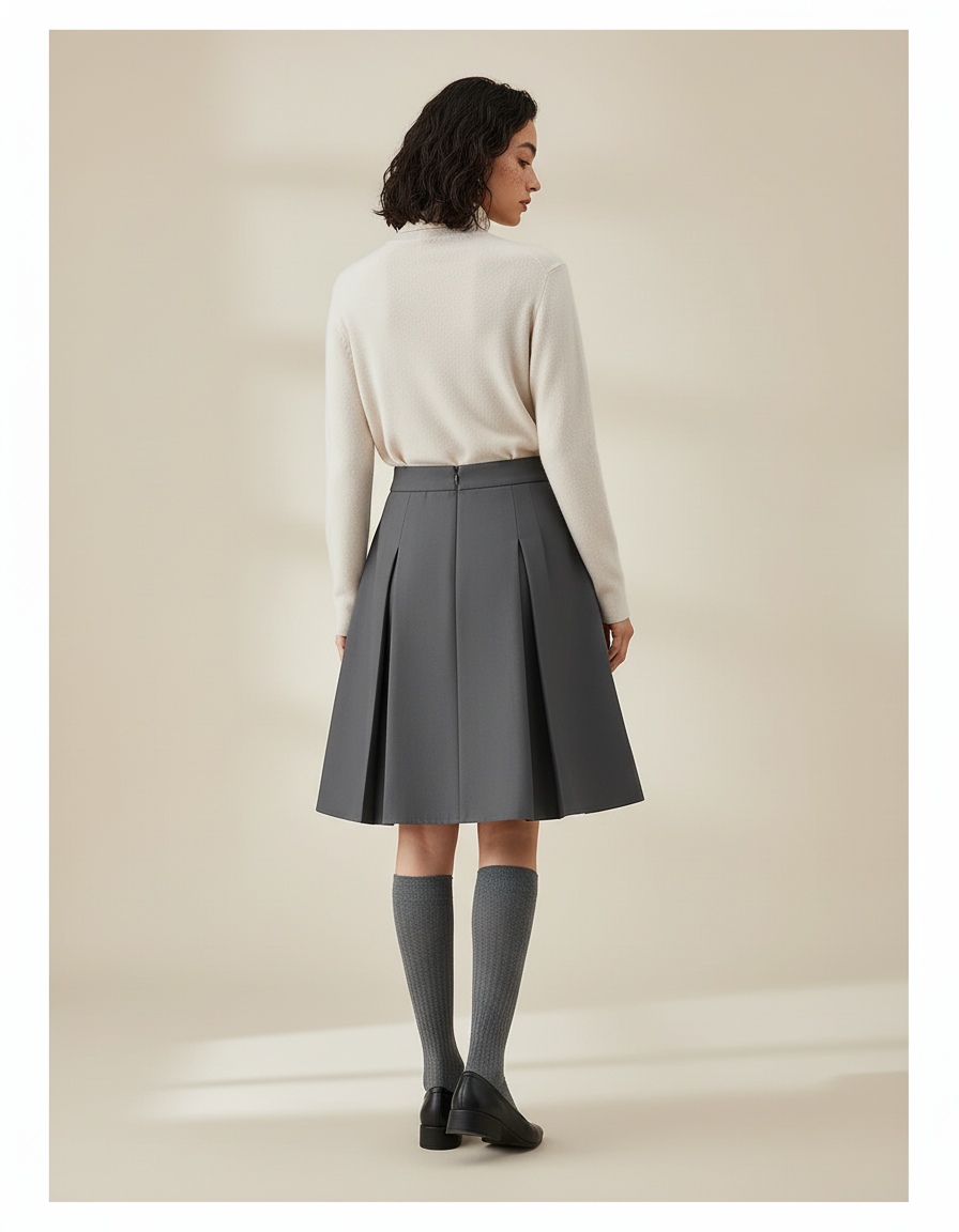 Jupe Plissée Grise A-line Preppy