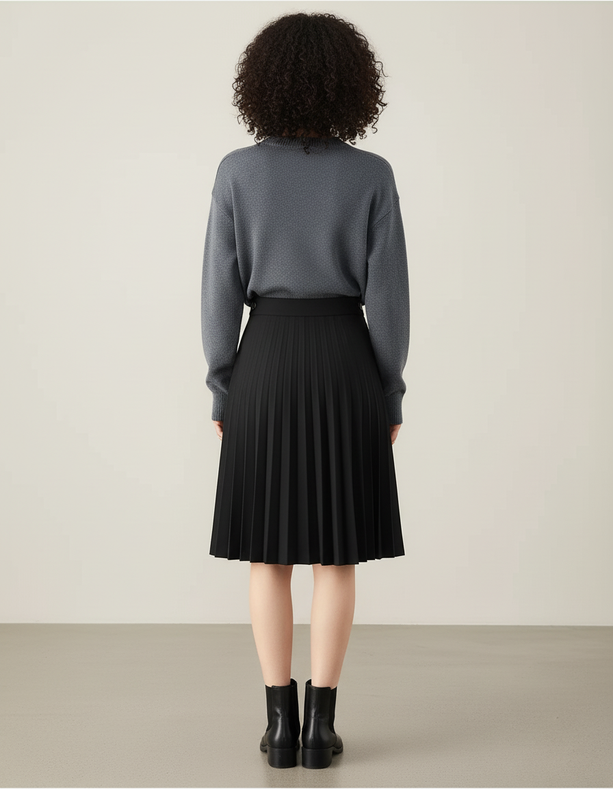 Jupe Plissée Noire Midi Chic dynamique