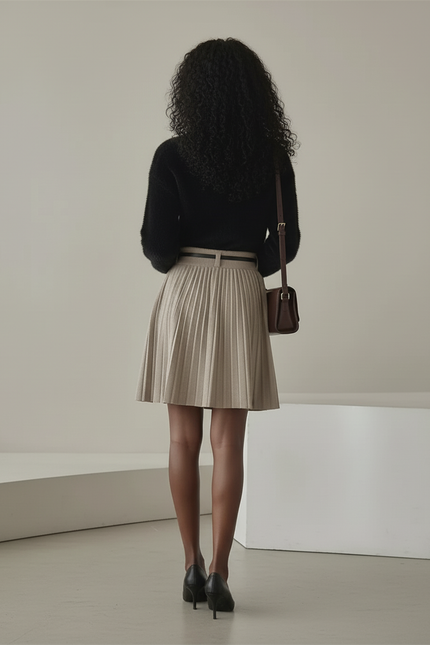 Jupe Plissée Beige Tricotée Élégante raffinée