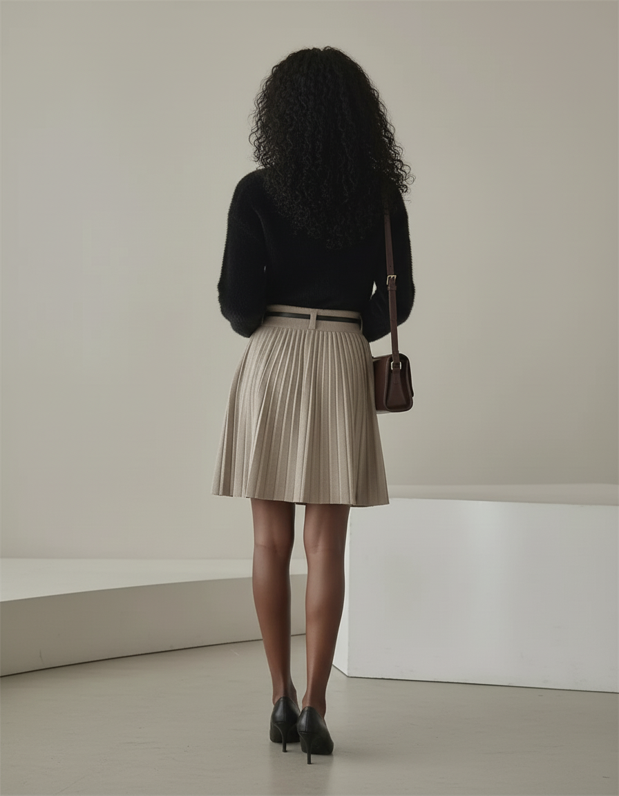 Jupe Plissée Beige Tricotée Élégante raffinée