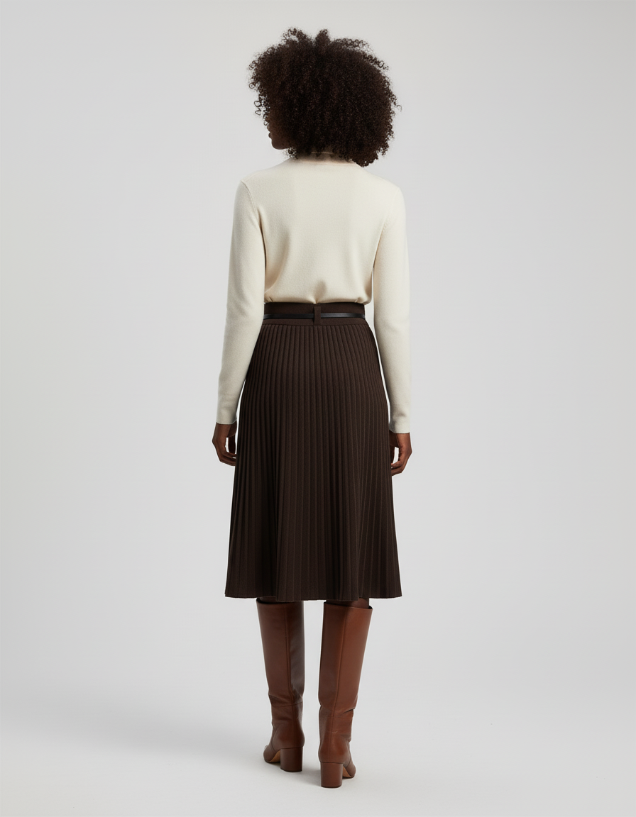 Jupe Plissée marron tricotée élégante chaleureuse