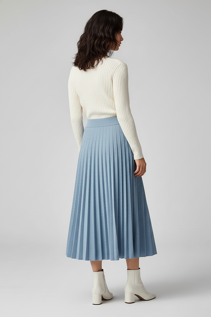 Jupe Plissée bleu clair tricotée élégante