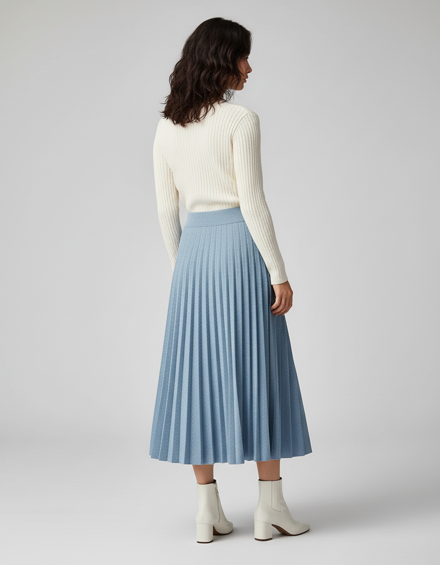 Jupe Plissée bleu clair tricotée élégante