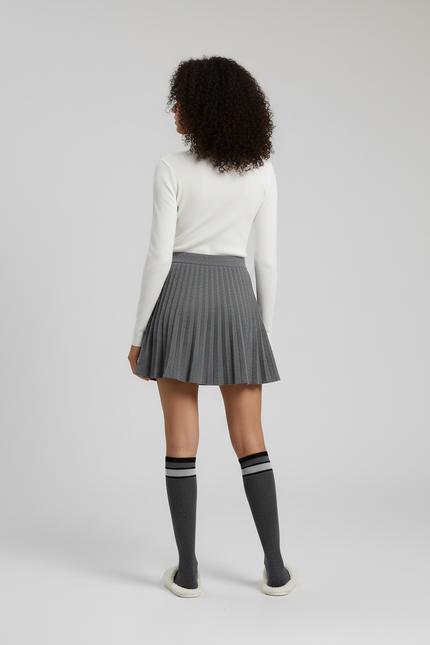 Jupe Plissée Grise Mini Décontractée polyvalente