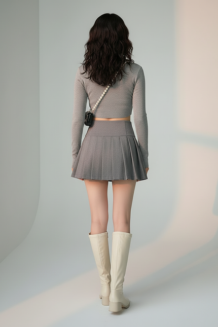 Jupe Plissée grise mini Preppy délicate