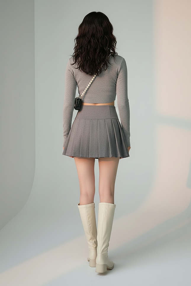 Jupe Plissée grise mini Preppy délicate