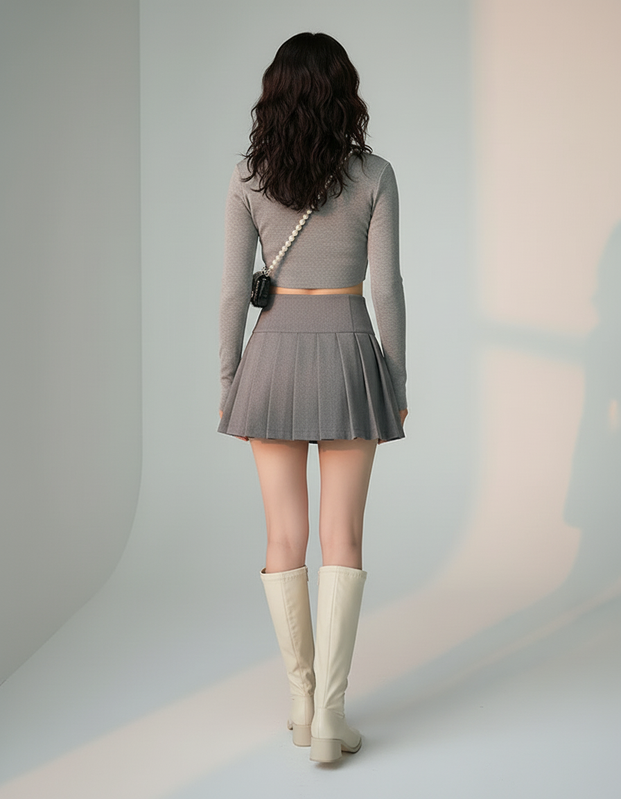 Jupe Plissée grise mini Preppy délicate