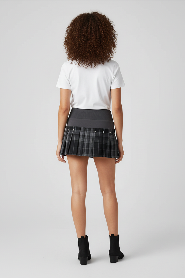 Jupe Plissée Carreaux Gris Courte