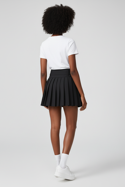 Jupe Plissée noire double ceinture sport